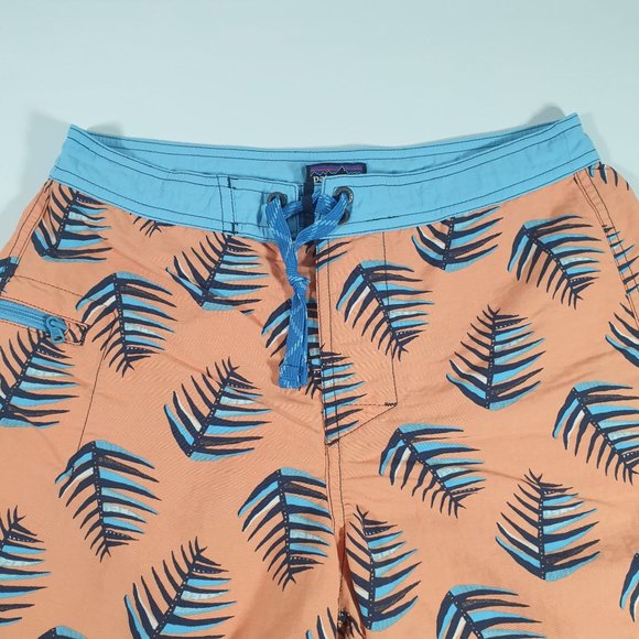 Patagonia Boys Size 28" Waist Swim Board Shorts Lace Closure Vacation Logo Beach - Picture 2 of 5